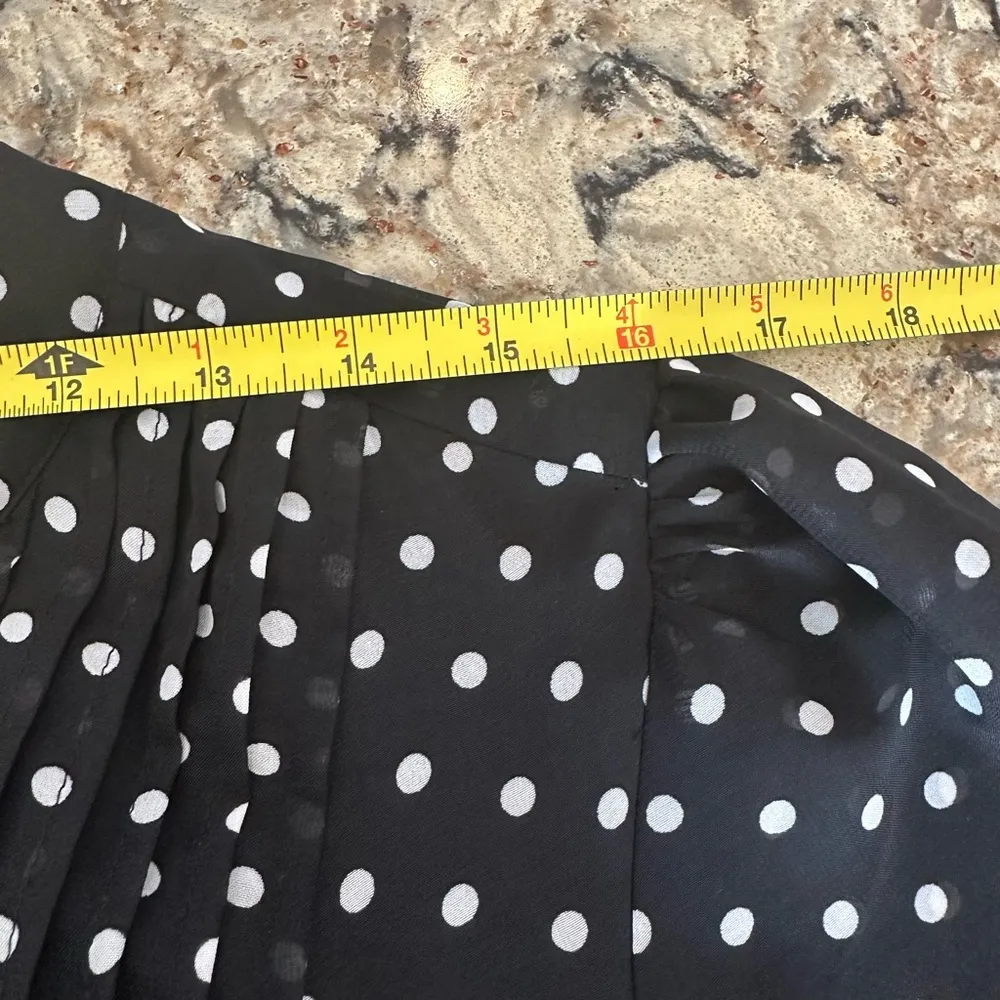 MSK Women 16W Polka Dot Chiffon Knee Length Dress Fit N Flare Black White - Image 7