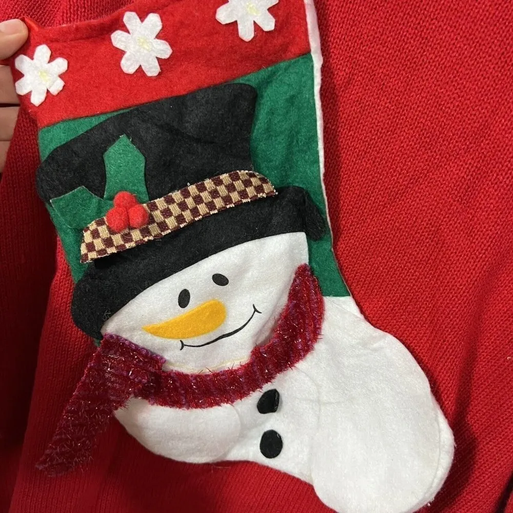 Vintage Christmas Sweater Womens Large 12/14‎ White Stag Red Stocking - Image 3
