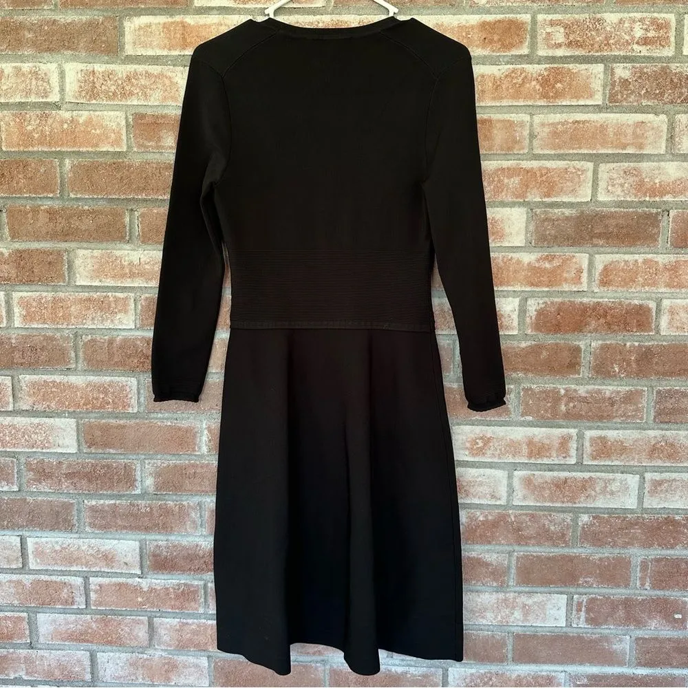 L. K. Bennett Denicia Fit Flare Knee Length Dress Womens Small Long Sleeve Black - Image 8