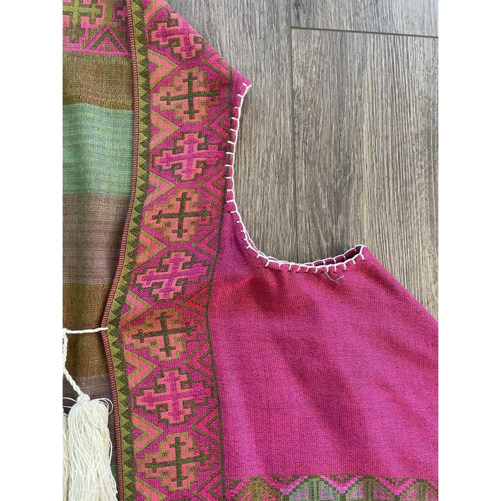 Pashima Vest Shawl Tassle Tied Purple Pink Lagen Look Size M - Image 6