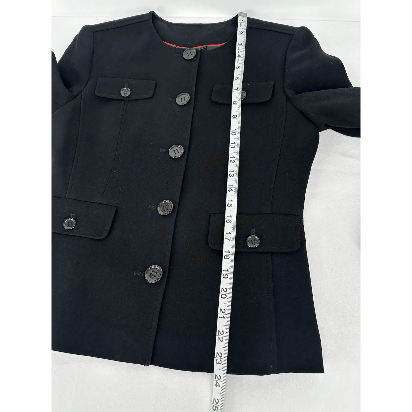 Calvin Klein Vintage Black Blazer Button Up 5-Button Collarless Pockets Size 4‎ - Image 4