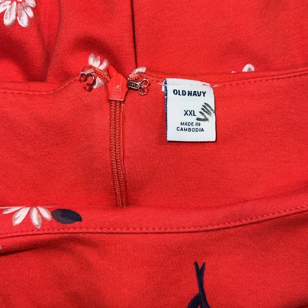 Old Navy Dress Womens XXL Red Flower Short Sleeve Mini Pencil Fit Flare - Image 7
