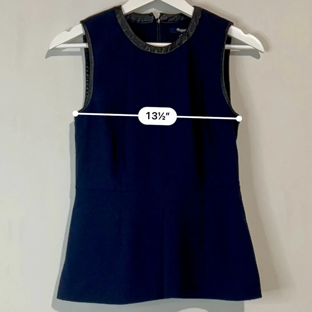Madewell Women’s Sleeveless Peplum Leather Trim Tank Top Blue Black Size 4 EUC - Image 7