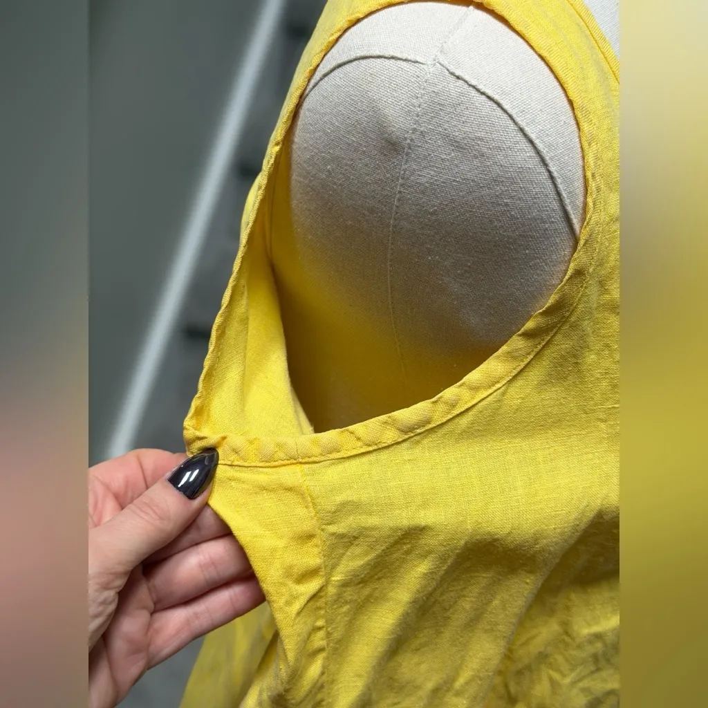 FLAX 100% Linen Sleeveless A-Line Tank Top Women S Yellow Lagenlook Boho Cottage - Image 4