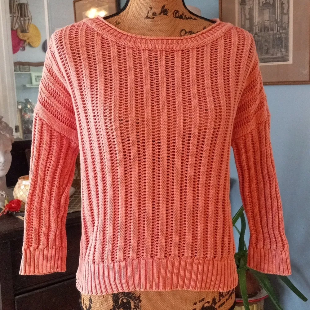 Tribal Open Rib Scoop Neck Sweater in Pink Tulip Size XS - Image 6