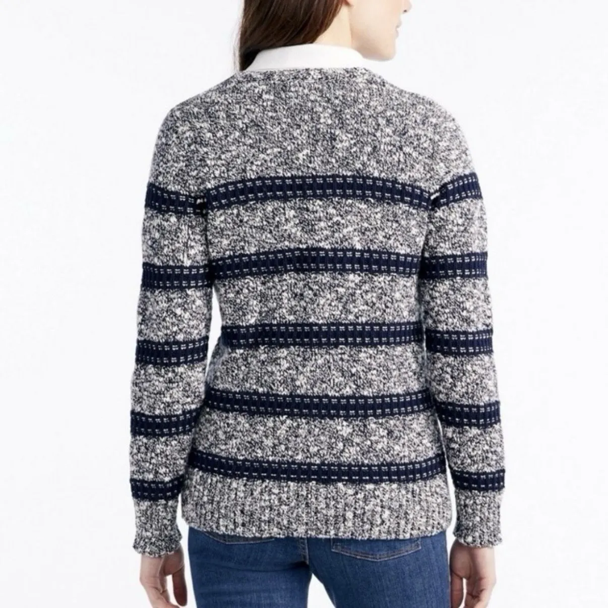 LL Bean Blue Striped Cotton Ragg Crew Neck Pullover Sweater XL PETITE Size undefined - Image 2