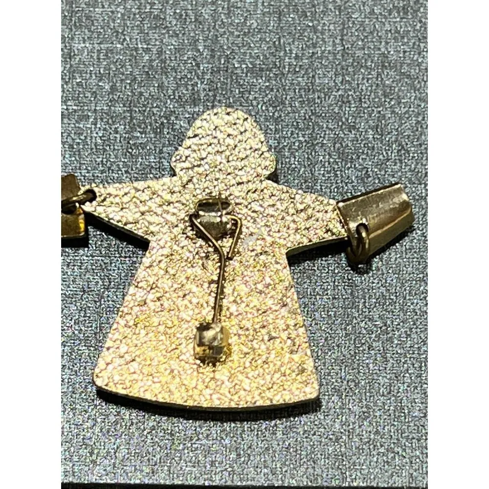 Vintage Baboushka Enamel Pin Brooch Matroyshka Lady Carrying Pails Dangles - Image 4