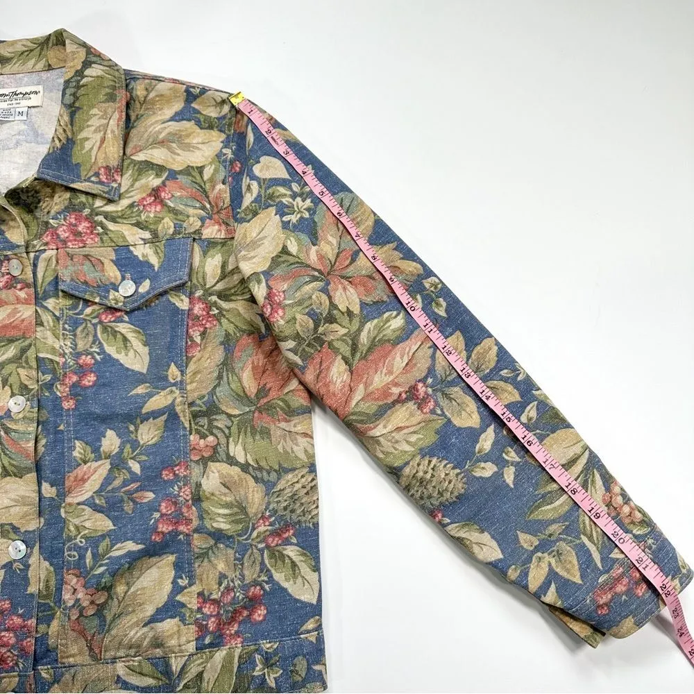 Vintage Norm Thompson Made In USA Jacket Womens Size M Chambray Floral Cotton Size M - Image 13