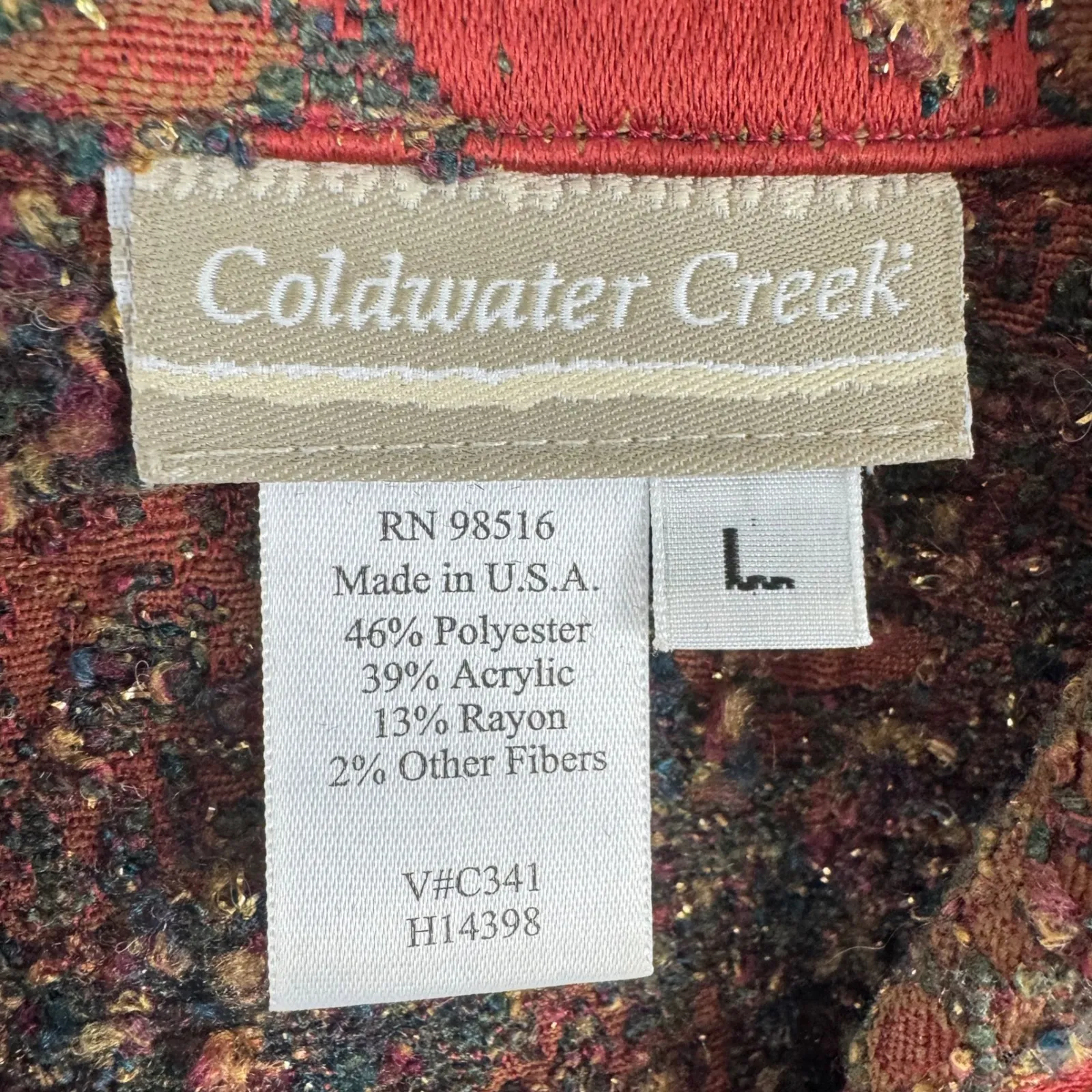 Coldwater Creek Womens Button Front Tapestry Shimmer Jacket Red Striped Size L - Image 4