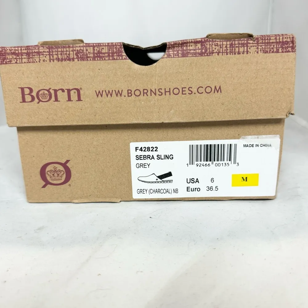 BORN Sebra Sling Bowe Nubuck Leather Mules Loafers Sandals Womens Gray Sz 6 NIB - Image 12