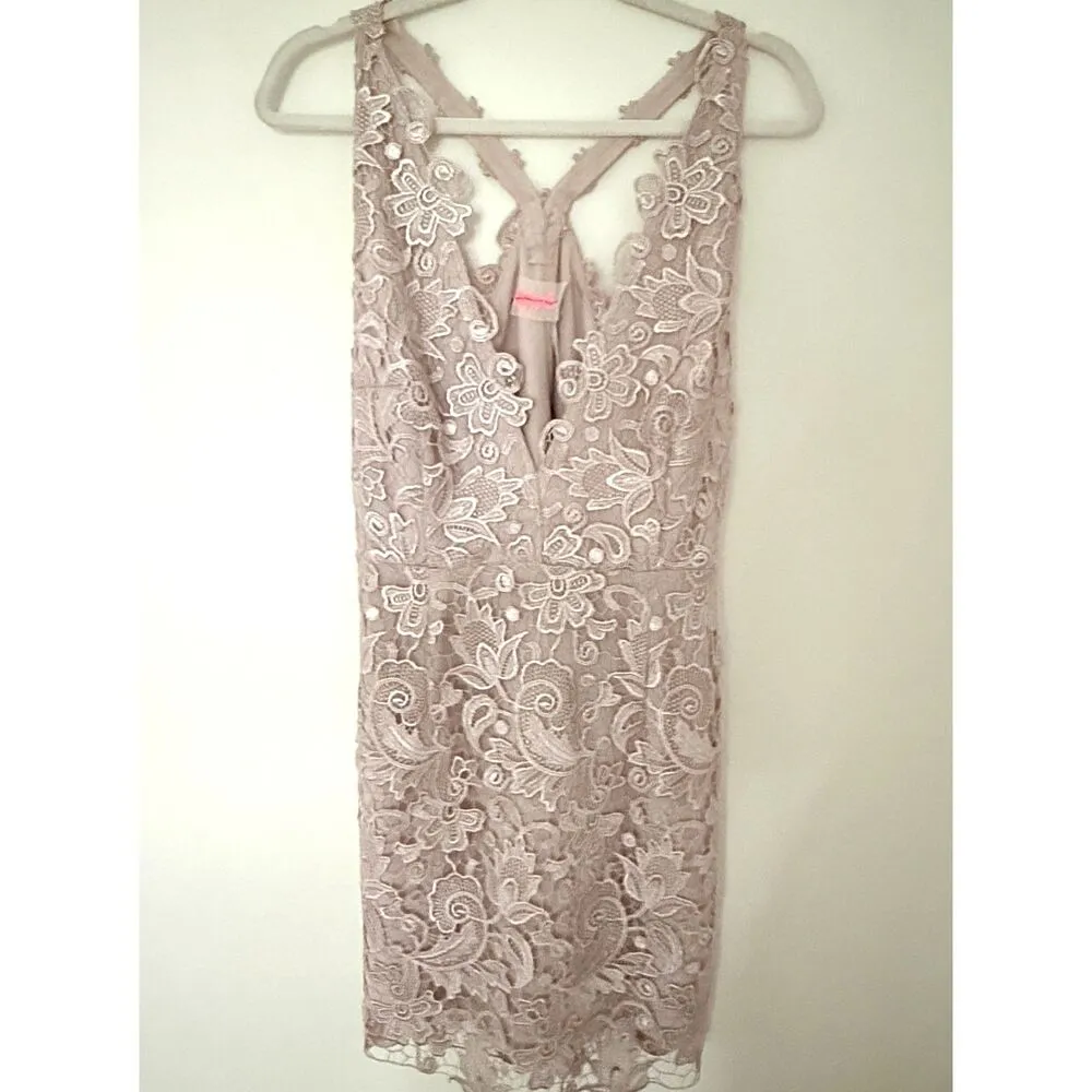 Free People Margot Lavender Lace Gold Shimmer Plunge Racerback Bodycon Dress 12 - Image 3