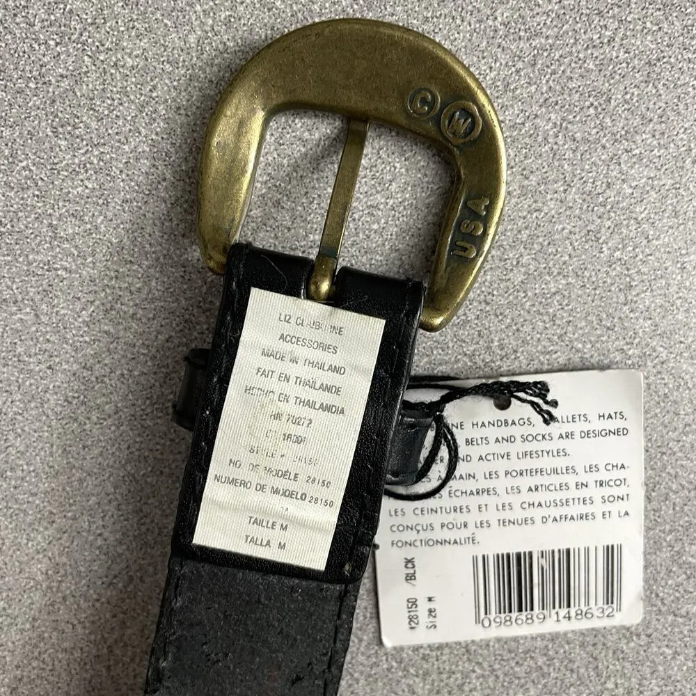 Liz Claiborne Leather Belt Medium Black Brass Turtles Metal Medallion Novelty - Image 4