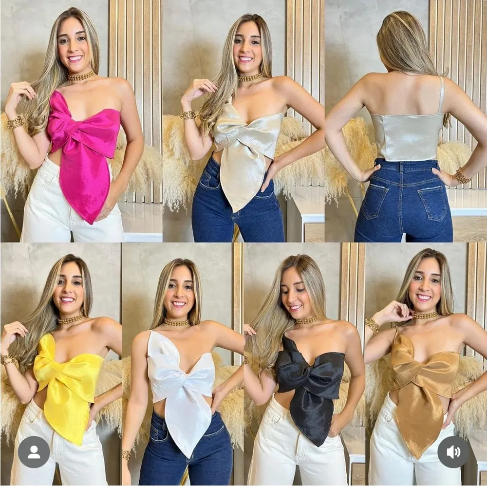 Pink Women's Sleeveless Crop Tube Top One Strapless Bow Twist Tie Front One Size - Image 2