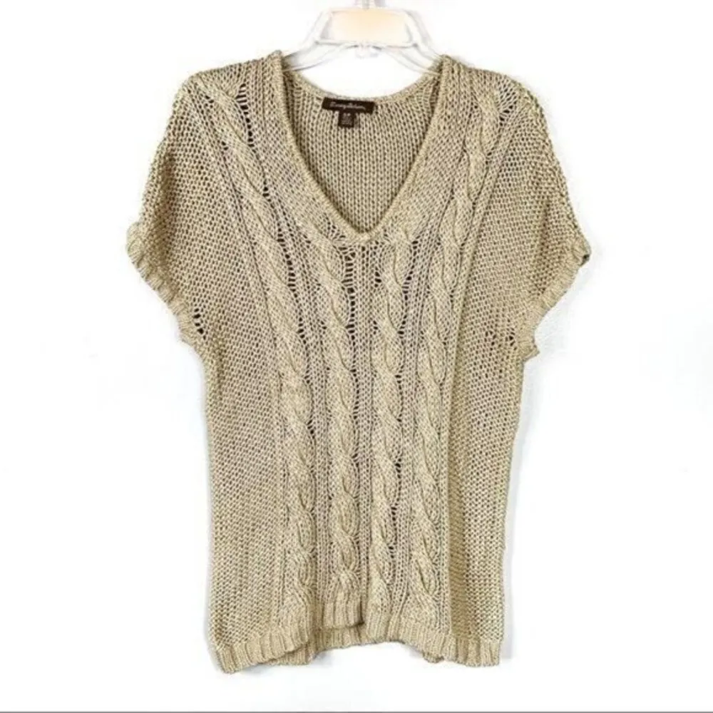 Tommy Bahama Tan Cable Knit Short Sleeve Sweater Top Neutral Resortwear Beachy S - Image 2