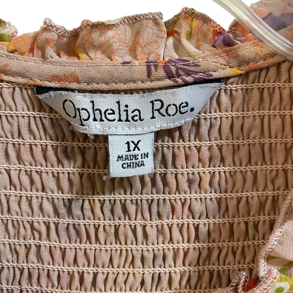 Ophelia Roe Woman’s 1X Smocked Floral Long Sleeve Blouse Peasant Top Feminine - Image 4