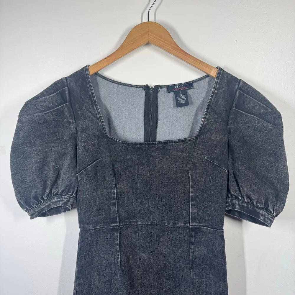 Jealous Tomato Dress Women M Black Denim Puff Sleeve Square Neck Dark Romantic - Image 3