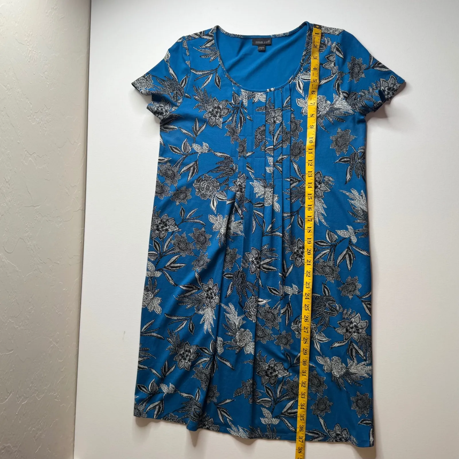 J Jill Wherever‎ Collection Floral Pleated Dress Small Blue Comfy Office Casual - Image 8