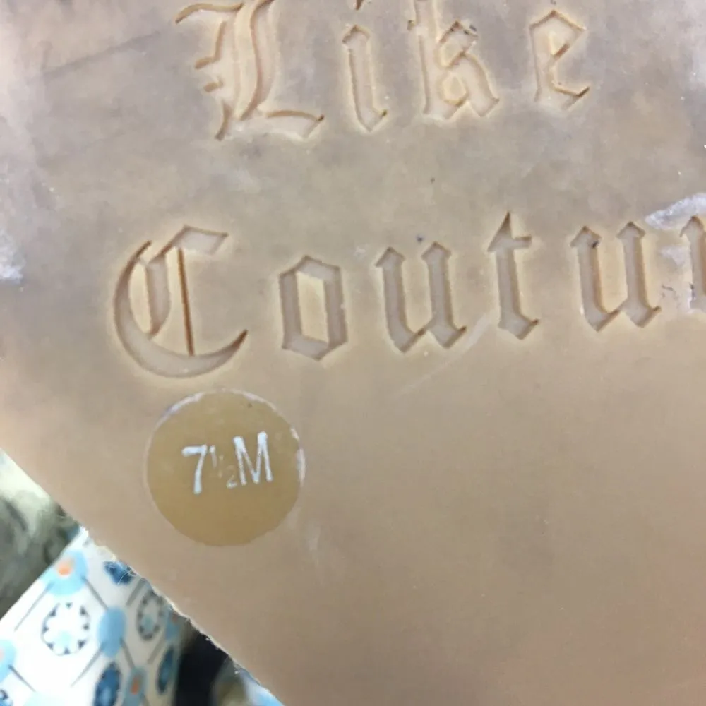 Juicy Couture Blue & Tan Print Fabric Platform Wedge espadrille Sandal Shoes 7.5 - Image 9