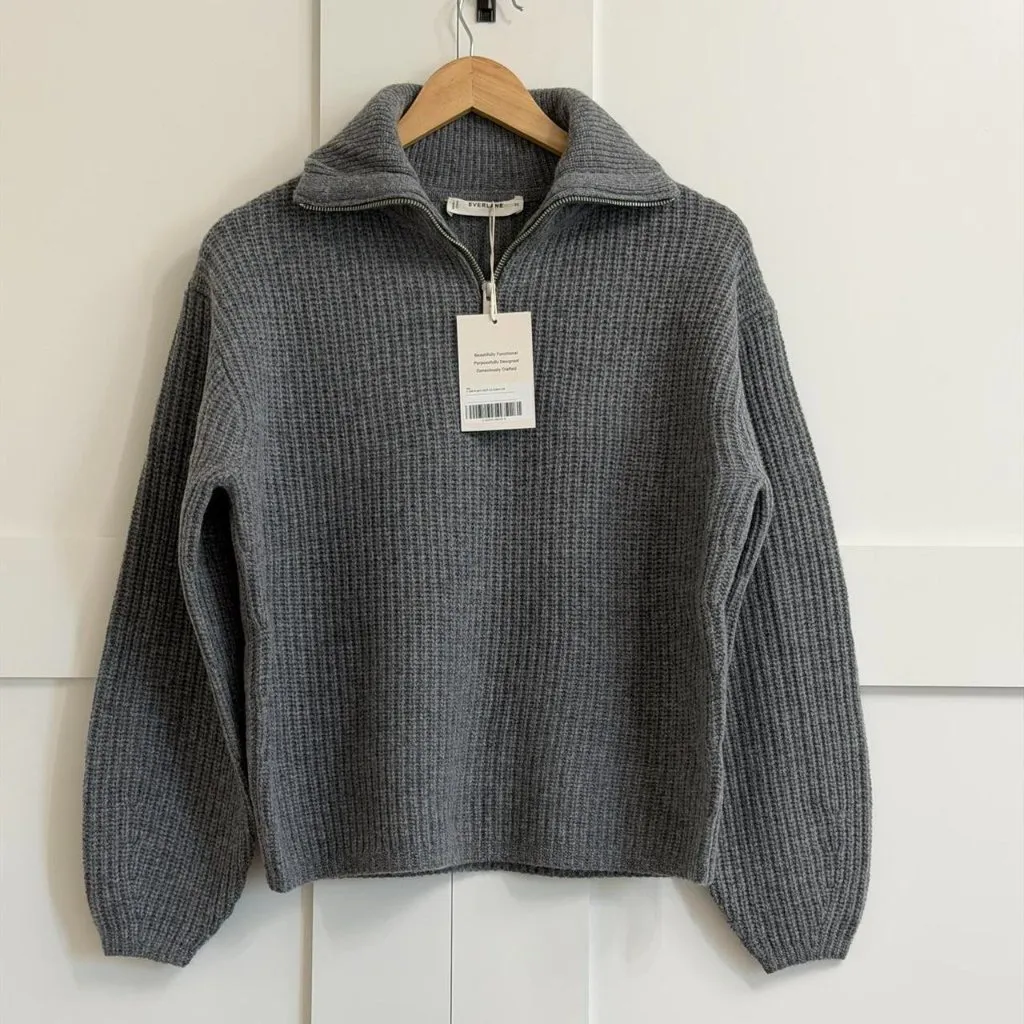 Everlane The Half-Zip Sweater in Luxe Merino Heathered Mid-Grey, Size X-Small - Image 6
