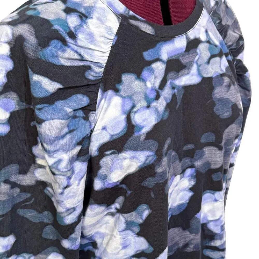 NZT Nic + Zoe Blurred Floral Long Sleeve Puff Shoulder Knit Tee Blue NWT Large - Image 7