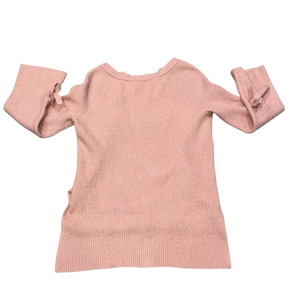 Blush Pink Ribbed V Neck Bow Tie Bell Sleeve Oversized Sweater size Small - Image 7