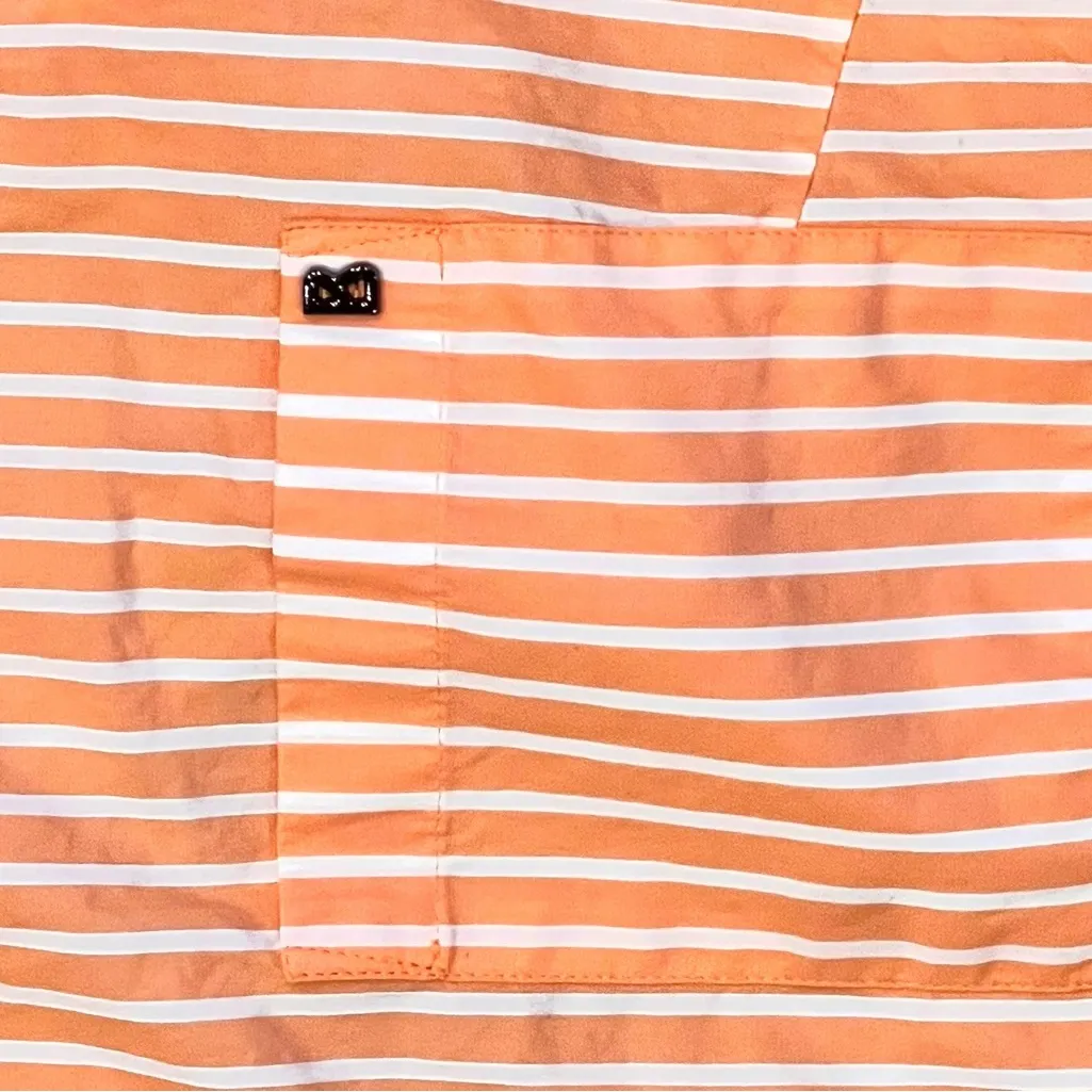 Bogner Shirt Womens XL (12) Button Up Short Sleeve Orange/White Stripe Golf Orange - Image 5