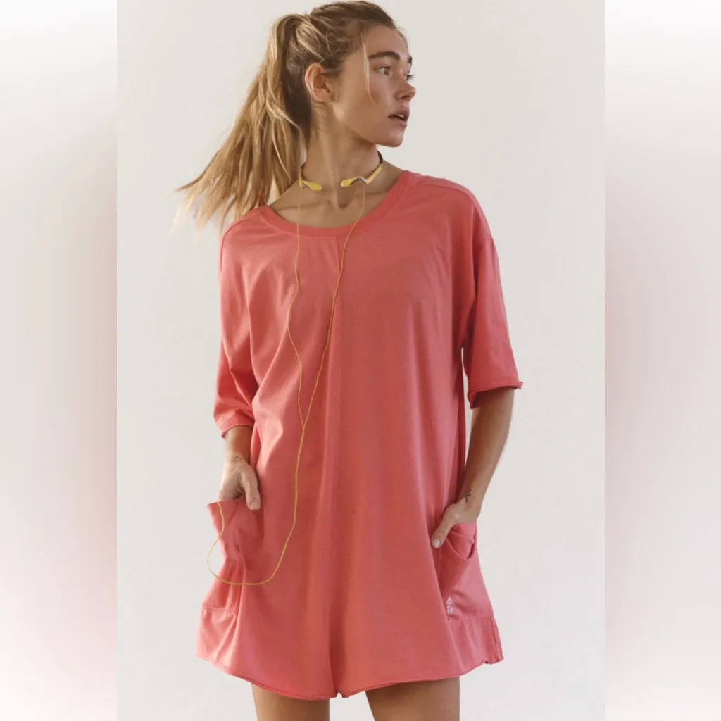 FP Movement Hot Shot Tee Romper in Hibiscus Retail $60 NWT Pink Size L - Image 4