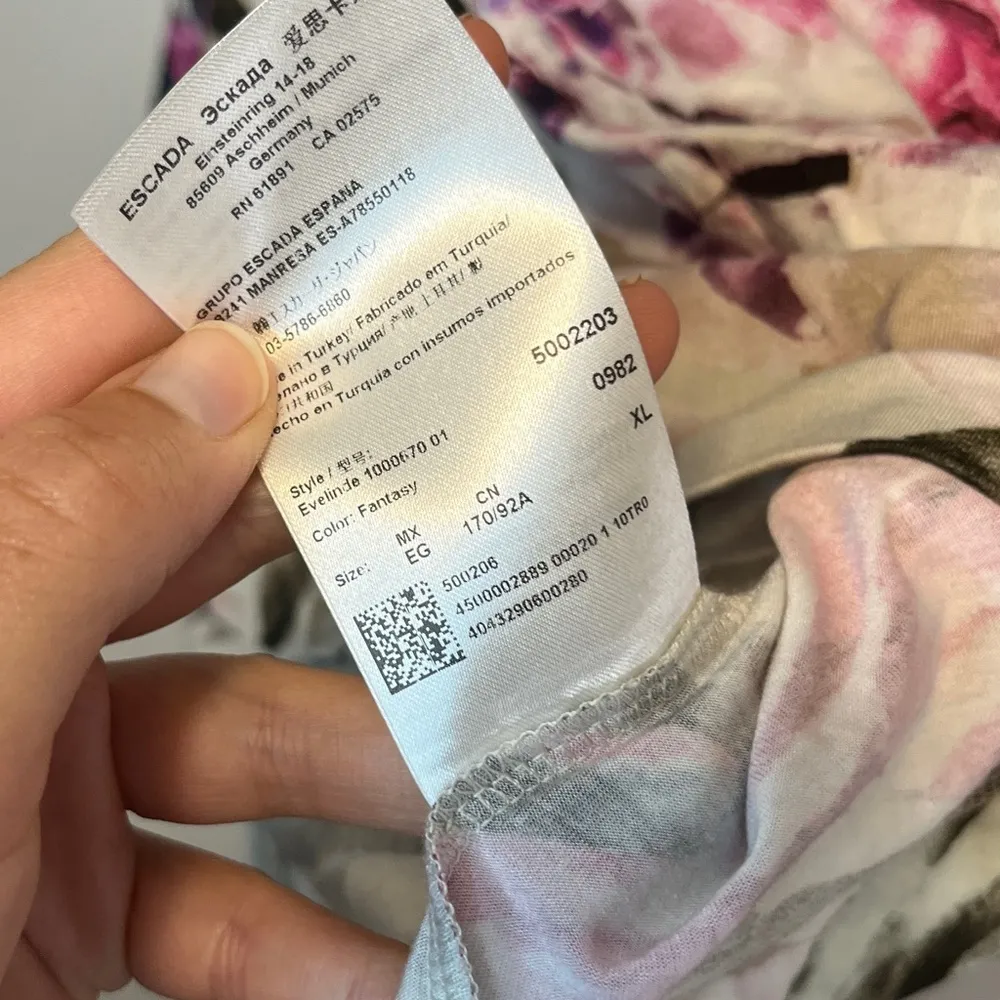 ESCADA Viscose WaterColor Jewel Tone Print 3/4 Length Sleeve Tunic Size M Pink - Image 4