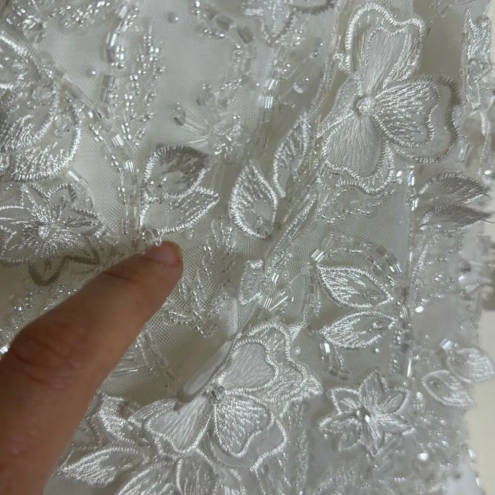 APPLIQUED V NECK SLEEVELESS OPEN BACK A LINE GOWN embellished dress - Image 9