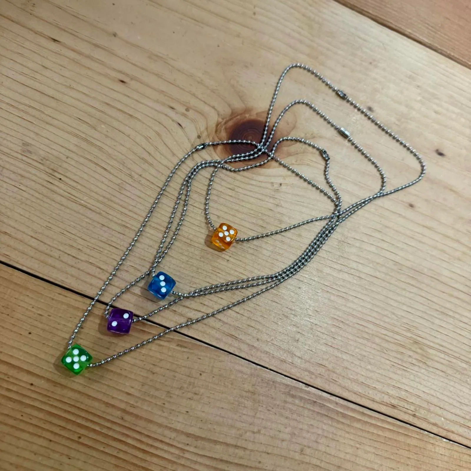 Handmade 18" Dice Ball Chain Necklace Silver - Image 2