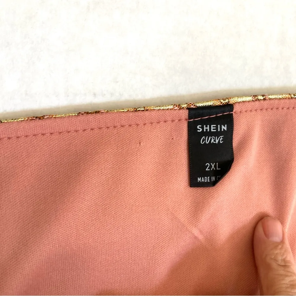 SHEIN Curve two piece metallic gold & pink 2 piece skirt & top set Sz 2X - Image 6