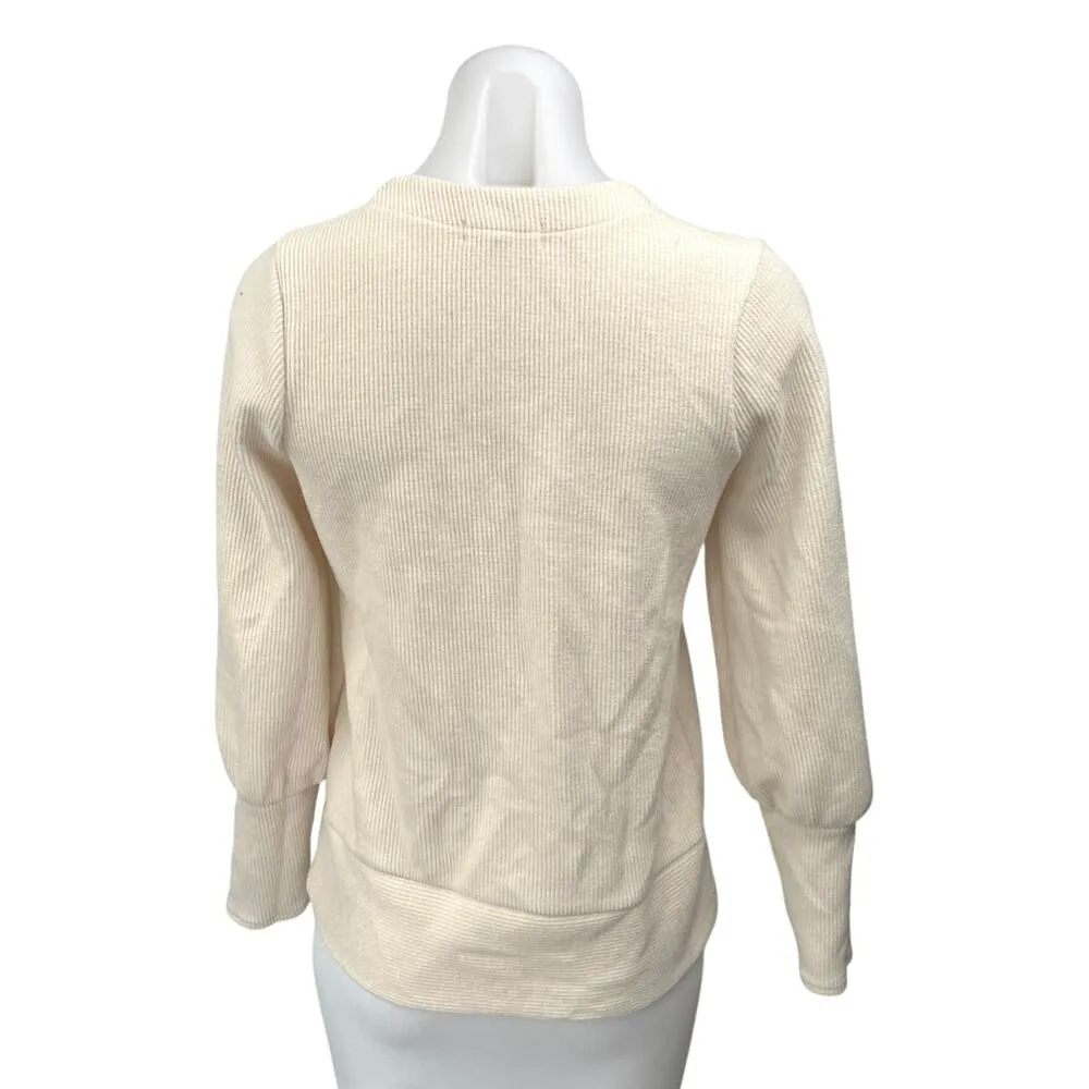 Madewell Cream Ribbed Knit Balloon Sleeve Button Up Cardigan Sweater Top Size XS - Image 2