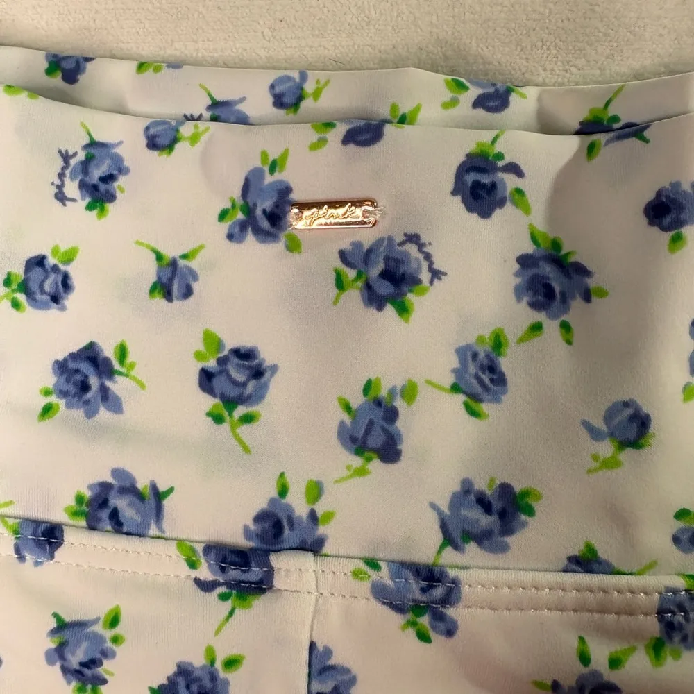 PINK Victoria's Secret Blue Floral Bikini Bottoms High Waisted Size large - Image 5