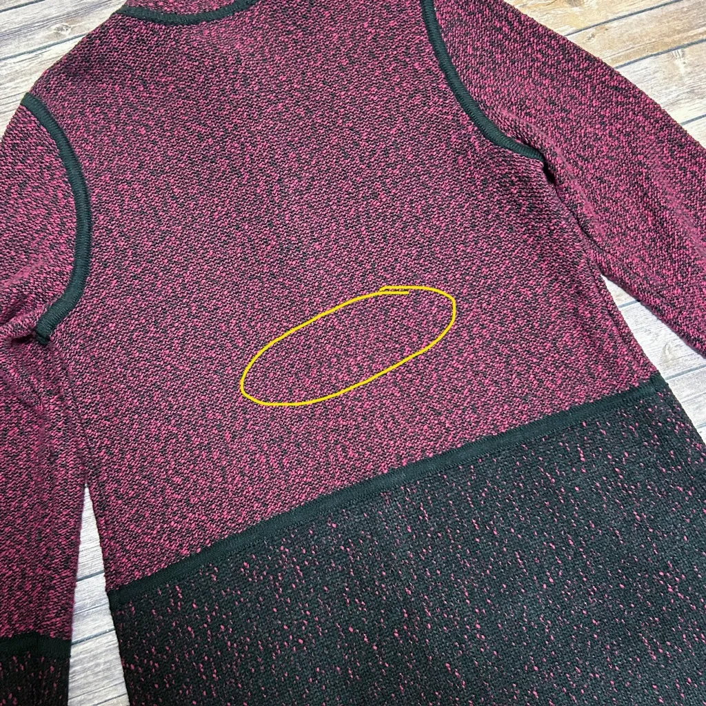 Karl Lagerfeld Merlot Black Marble Colorblock Button Up Mid Length Knit Sweater - Image 11