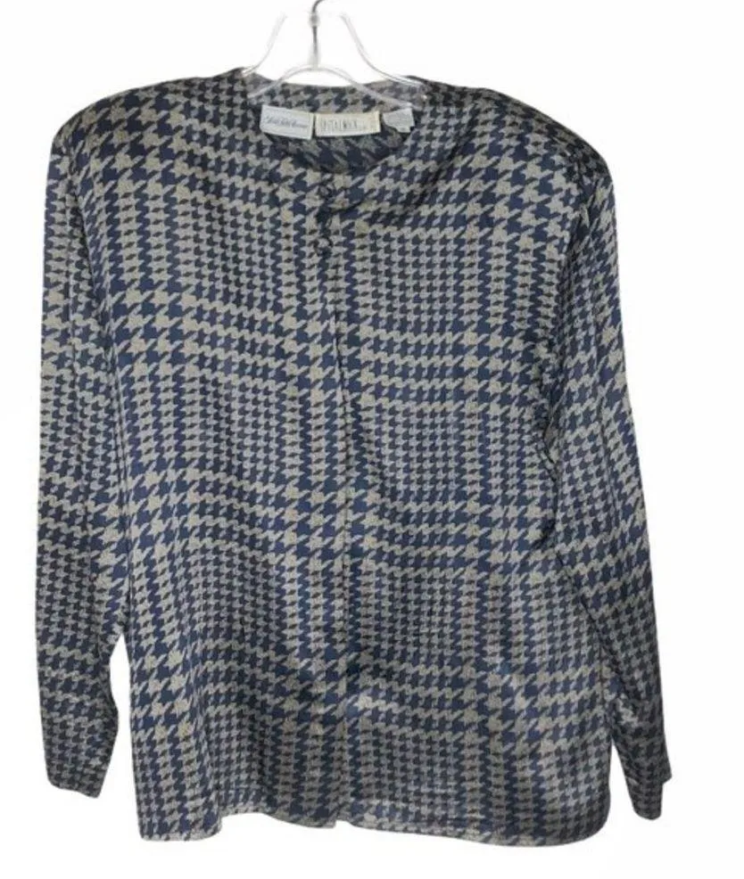 SAKS FIFTH AVENUE Spitalnick 100% Silk Houndstooth Shirt Size 6 VINTAGE - Image 8