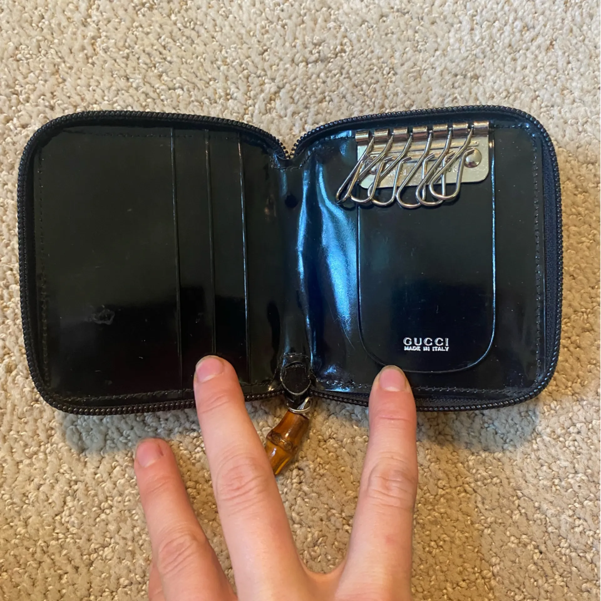 Gucci Authentic  Bamboo Collection nylon patent leather zip around mini wallet - Image 4