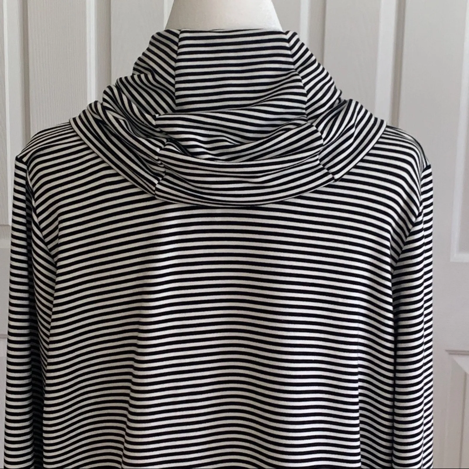 Lauren Ralph Lauren Top Sweater Black White Stripe Loose Cowl Neck XL - Image 6