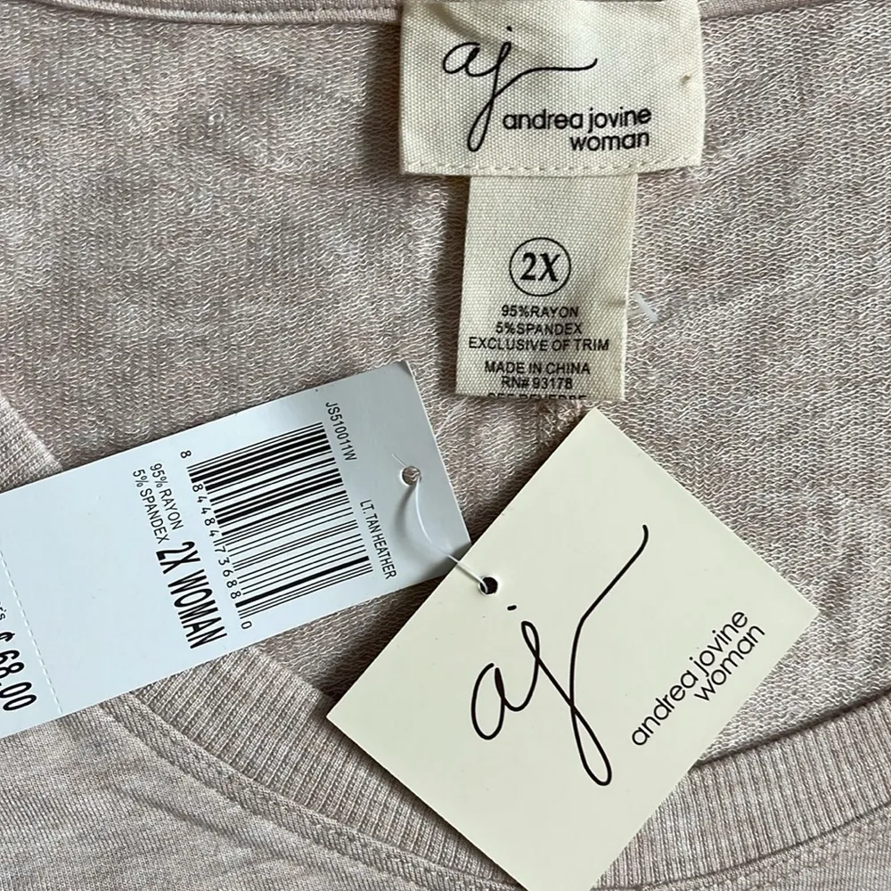 NWT Andrea Jovine Woman tan scoop neck long & flowy buttery soft sweater size 2X - Image 4