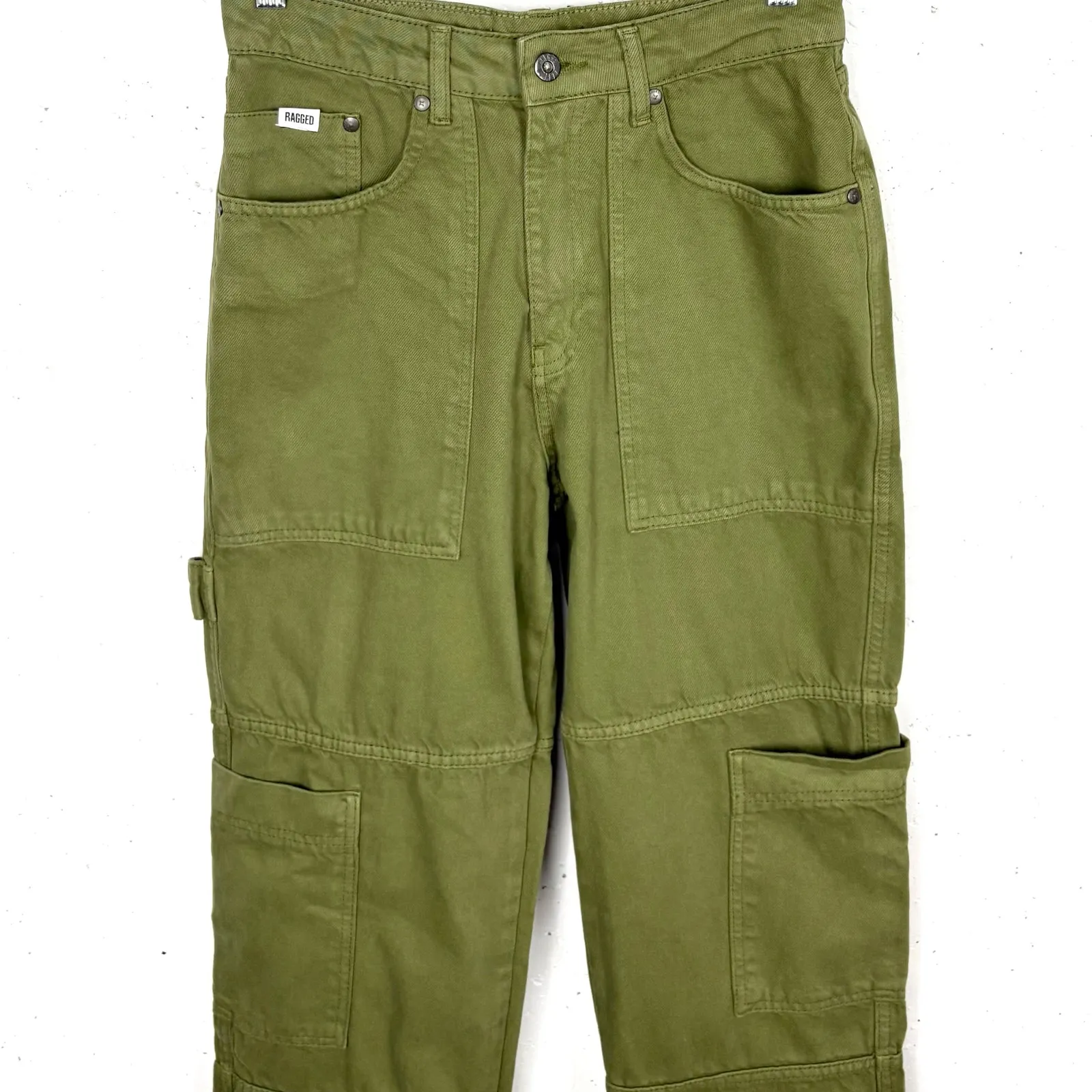 Ragged Priest Combat Jeans Green Khaki Denim High Rise Organic Cotton Cargo 28 - Image 11