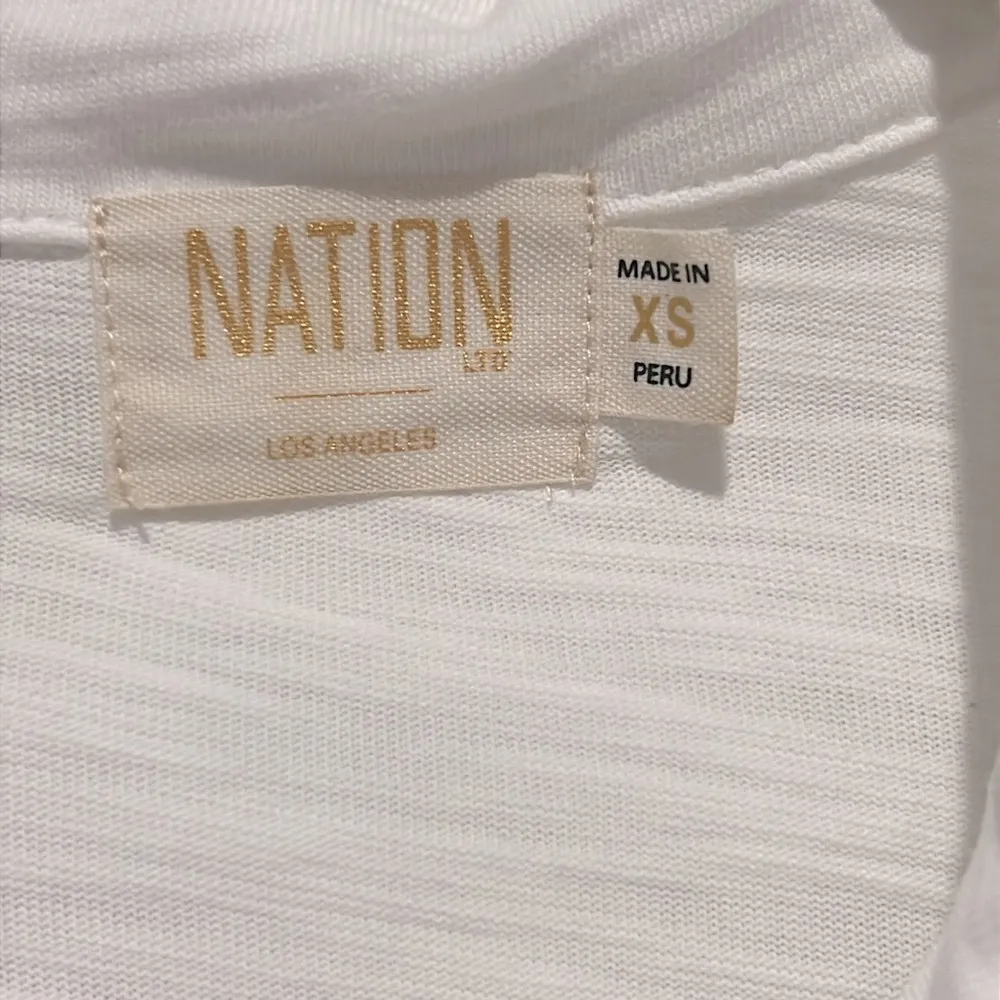 Nation LTD Desta Top Optic White XS Long Sleeve Puff Shoulder Gold Snap Front - Image 4