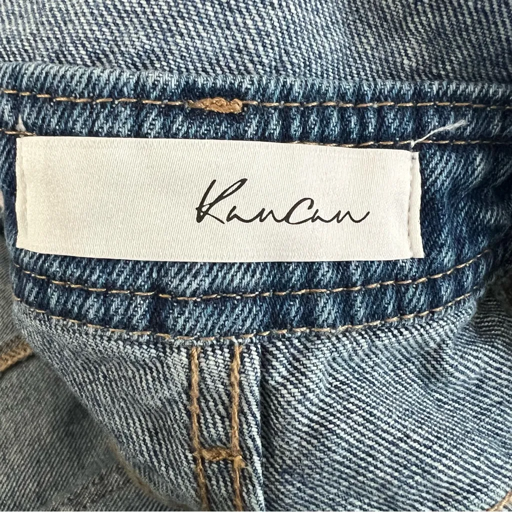 NWT KanCan Denim Shortalls Womens M Medium Wash Distressed Overalls 90s Cowgirl Blue - Image 6