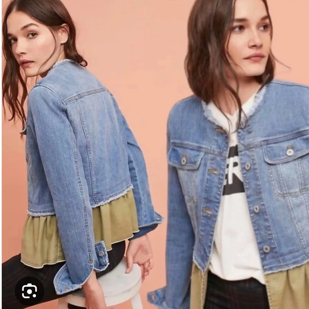 Pilcro and the Letterpress Small Denim Jacket Olive Green Ruffle Hem Womens - Image 2