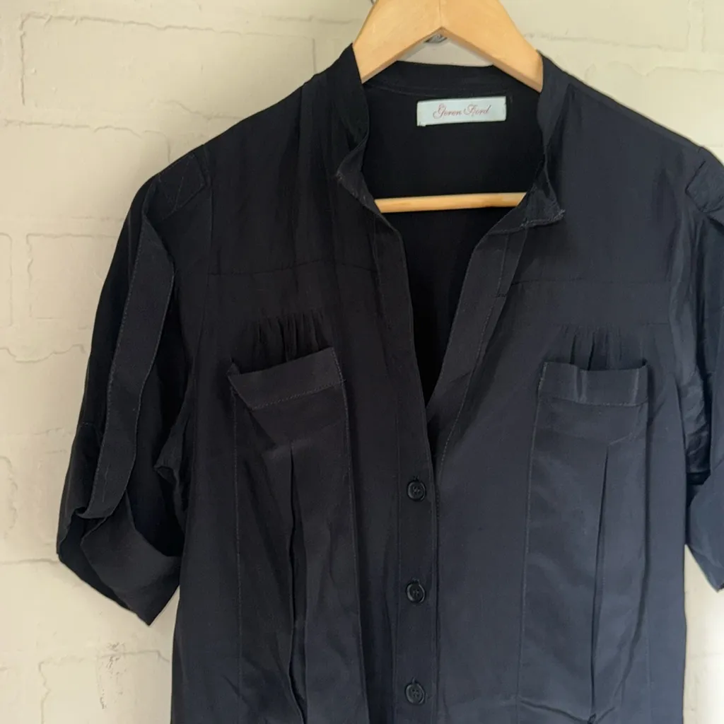 Green Ford silk dress tee shirt style pockets long chest small Black - Image 2