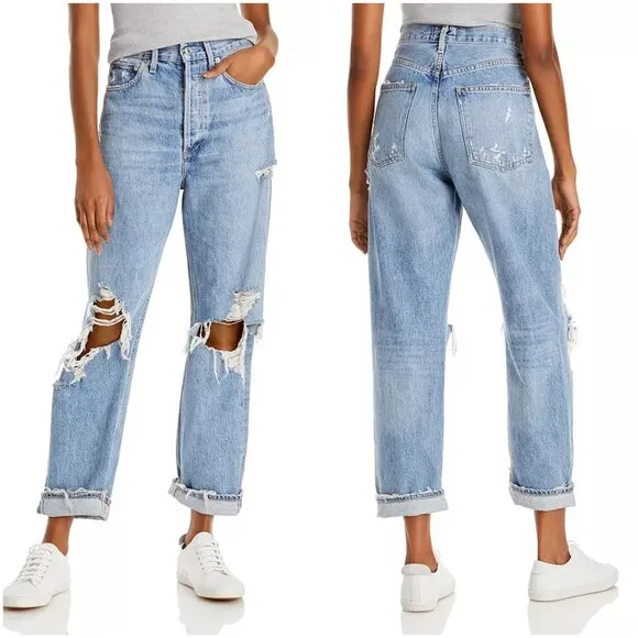 Agolde 90's Mid Rise Loose Fit Cotton Ripped Wide Leg Jeans in Fallout Size 29 - Image 2