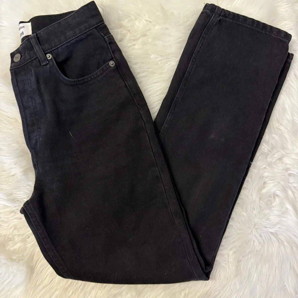 Reformation Cynthia High Rise Straight Jeans in Black Seattle Size 25 - Image 3
