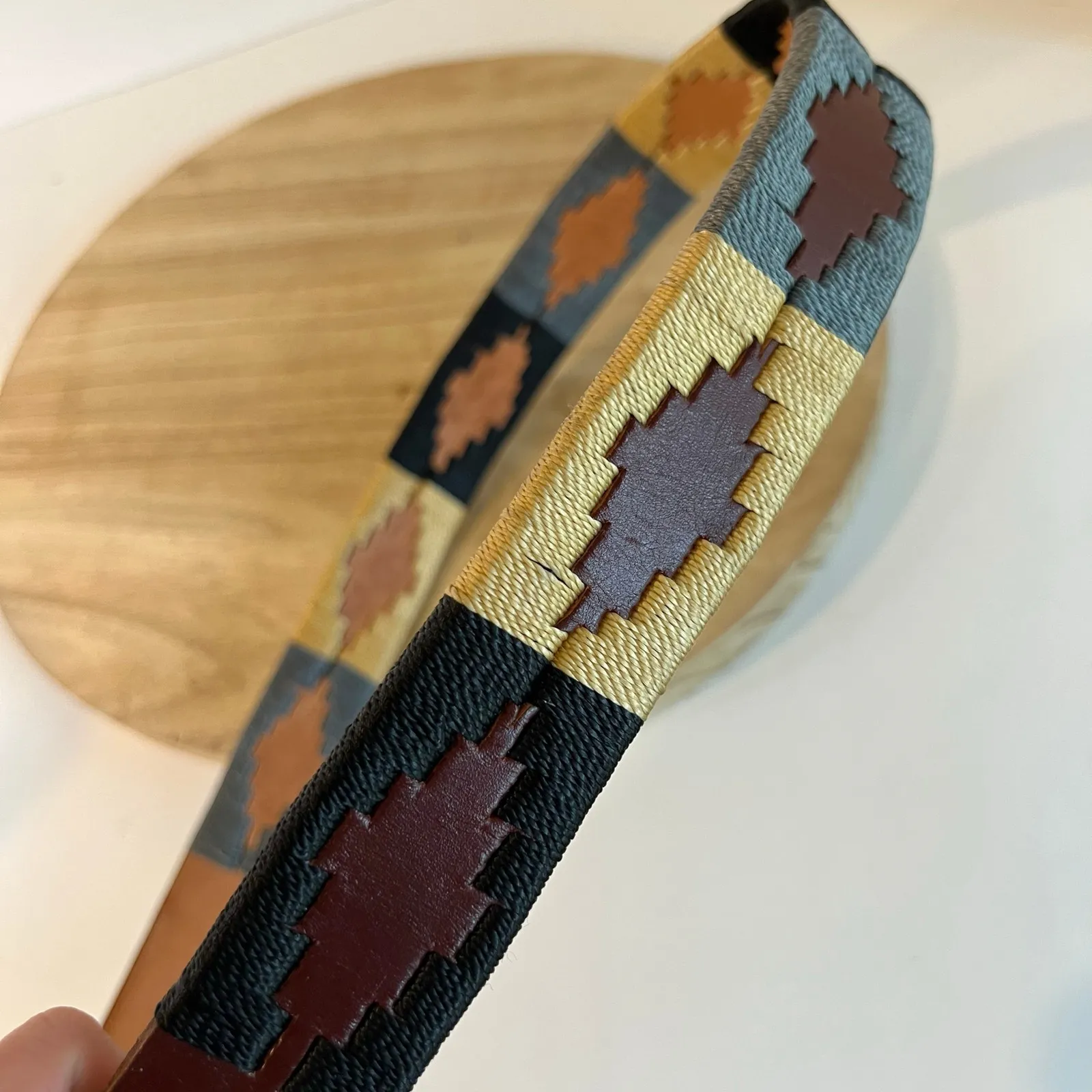 Vintage Brown Genuine Leather Woven Southwestern Belt Size Large Unisex - Image 4