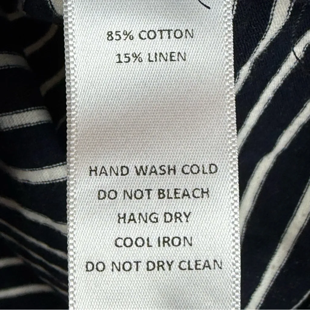 Mod Ref Top Women Sz M Black White Striped Linen‎ Blend Long Sleeve Casual Basic - Image 6