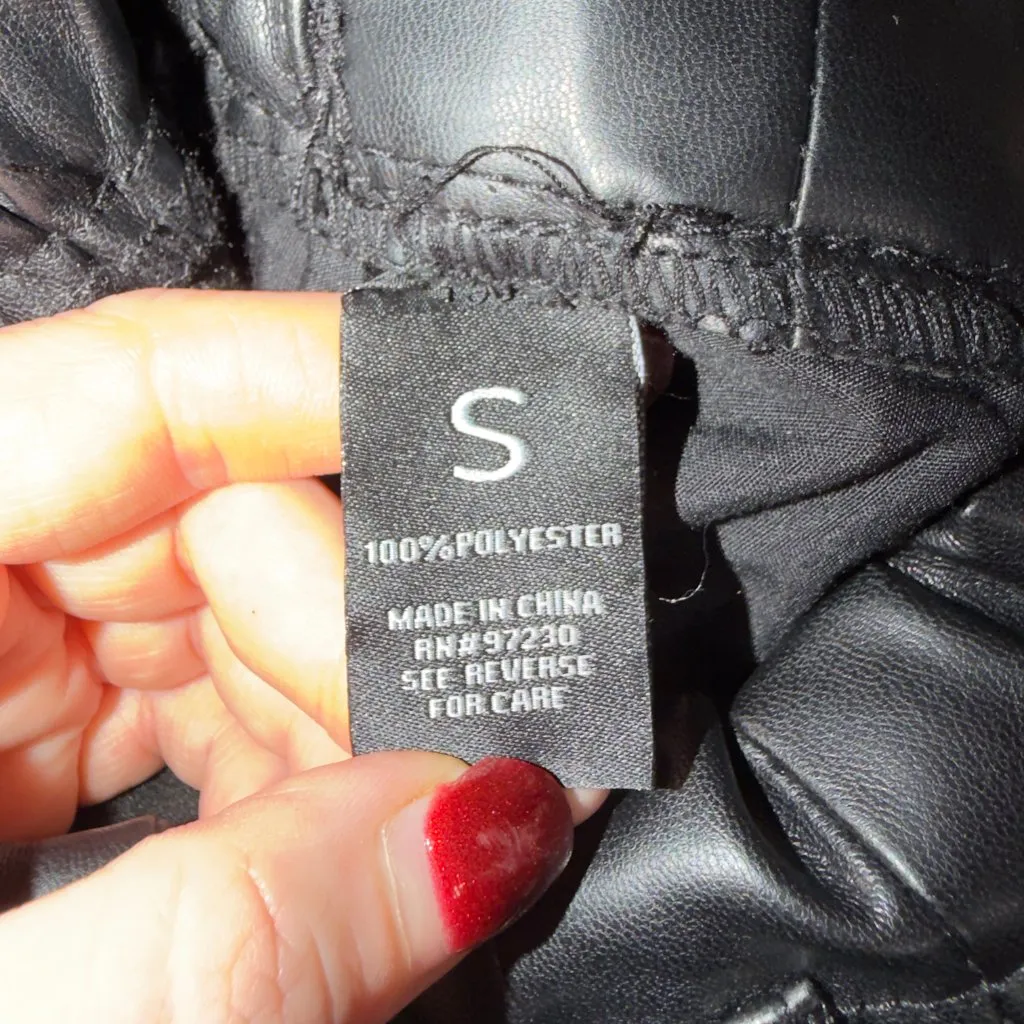 Almost Famous NWT Faux Leather Pants Black High Rise Tie Waist Tapered Women’s - Image 7