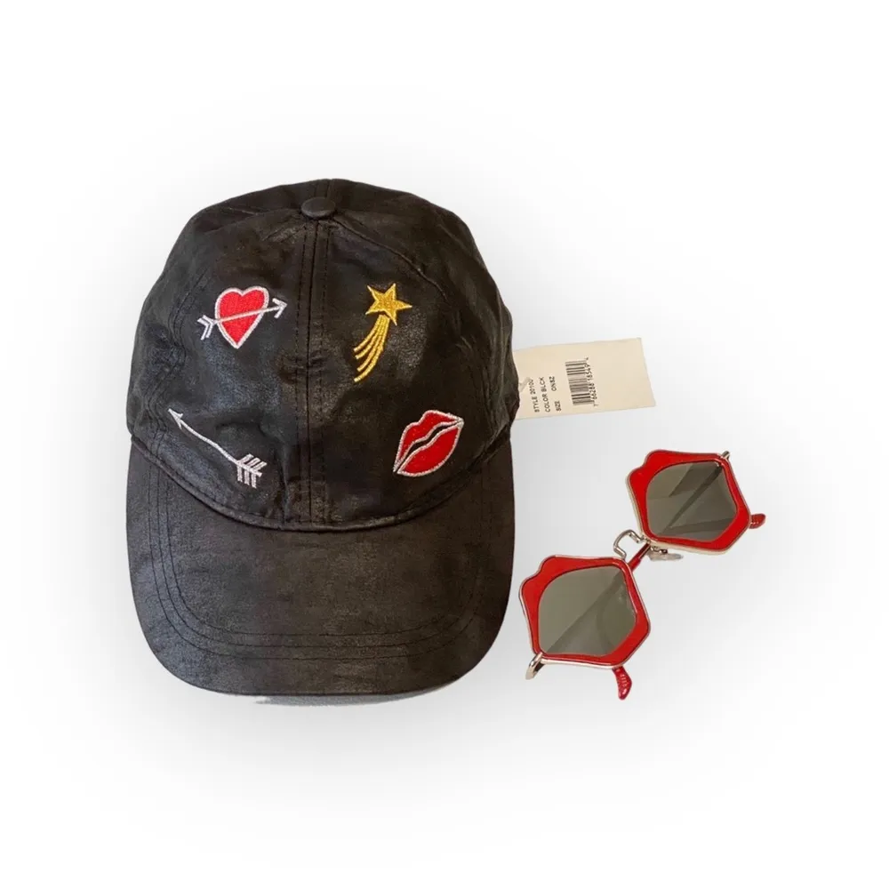 new August Hat ᨎ Smooches Embroidered Coated Baseball Cap ᨎ Hearts Arrows Lips ᨎ - Image 5