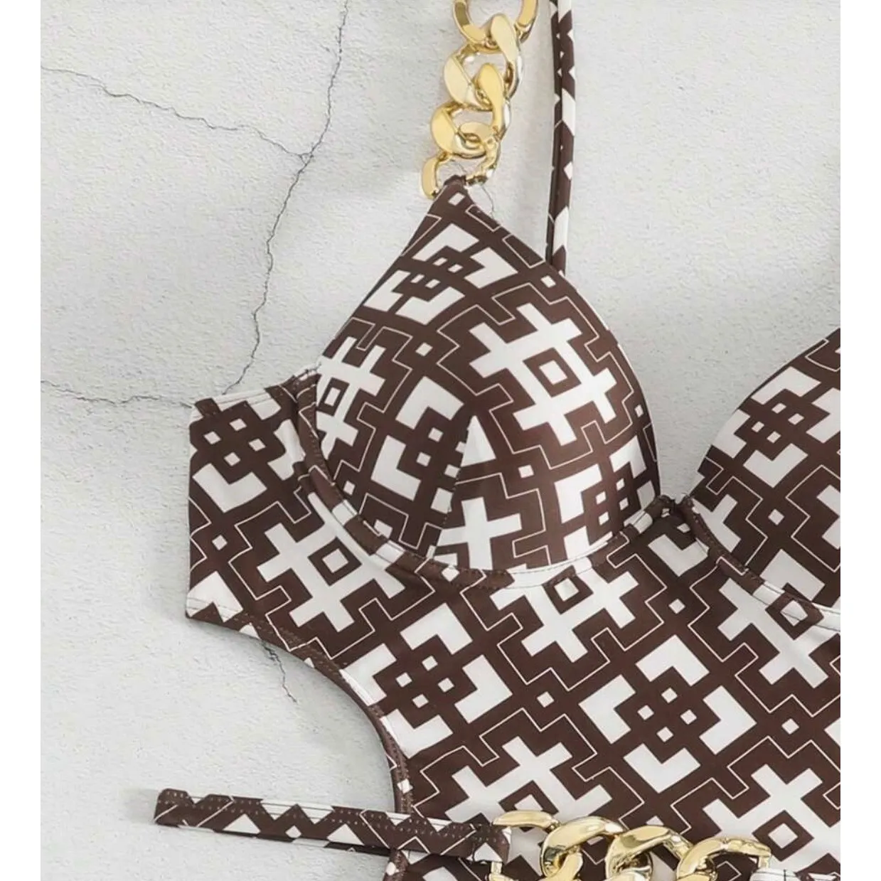 Swim Chiccia Women's Geometric Print Cut Out One-Piece Swimsuit Bathing‎ Suit - Image 4